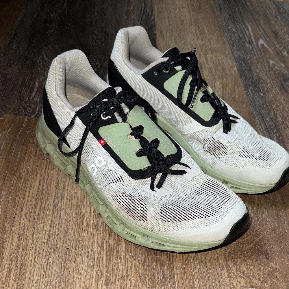 On Clouds Women's Black, Green and White Athletic Shoes